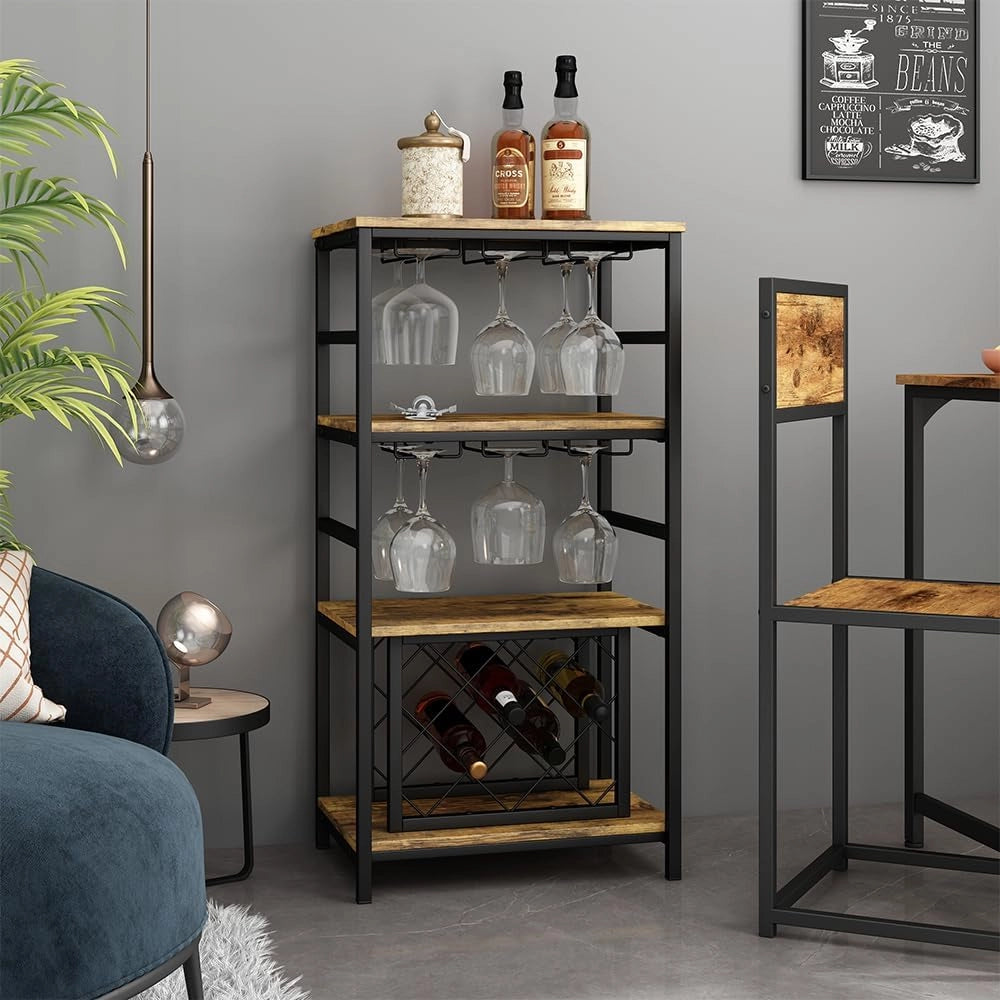 Portabottiglie Vela, Rovere rustico, 50 x 100 cm con portabicchieri, per la conservazione di fino a 12 bottiglie di vino e bicchieri