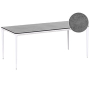 Tavolo da pranzo da giardino Piano in HPL grigio scuro Telaio in alluminio bianco Resistente ai raggi UV all'acqua e alla ruggine Stile moderno del patio esterno