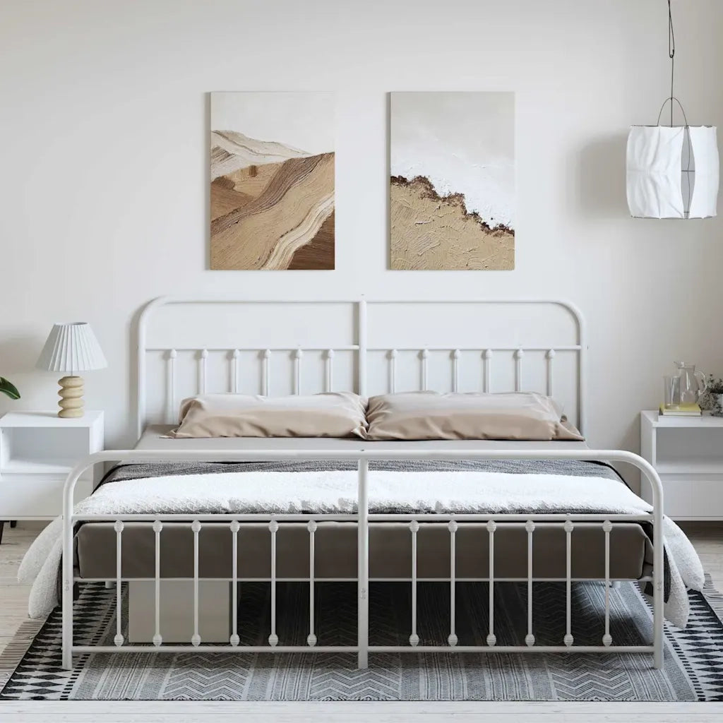 Giroletto con Testiera e Pediera Metallo Bianco 193x203 cm 352651