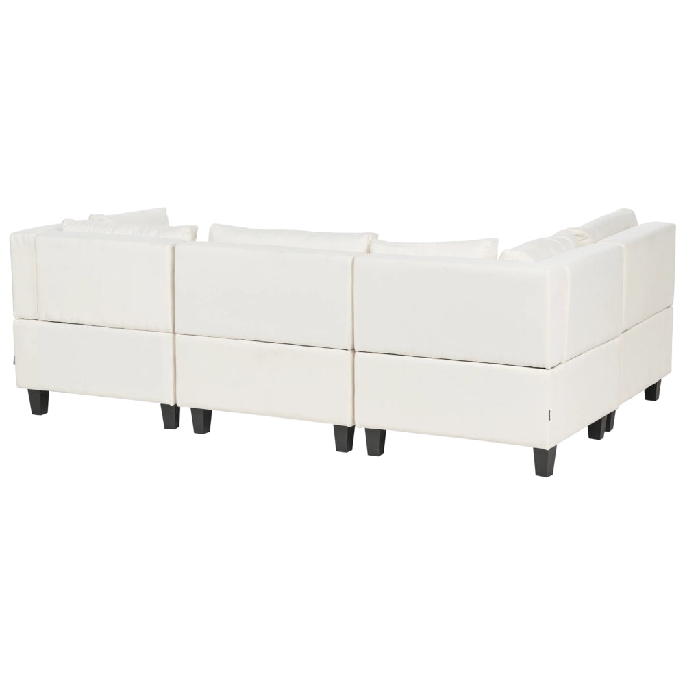 Divano componibile 4 posti imbottito in tessuto bianco gambe nere schienale  imbottito lato sinistro stile moderno