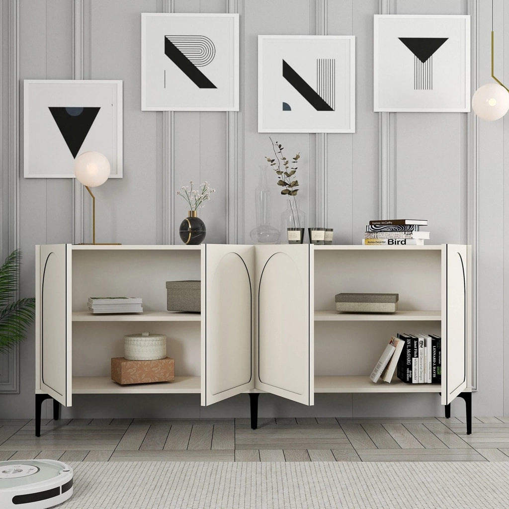Madia Torno, Credenza 2 Ripiani, 180x35x79h cm Bianco Crema
