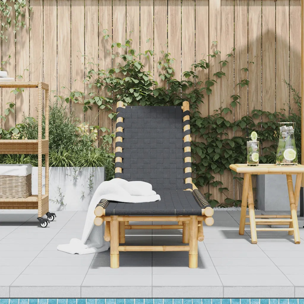 Lettino Prendisole con Fettuccia Intrecciata Nera 55x200x30 cm 4108233
