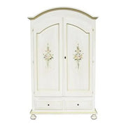Armadio in legno Shabby chic mod cipolla bianco anticato decorato filo verde