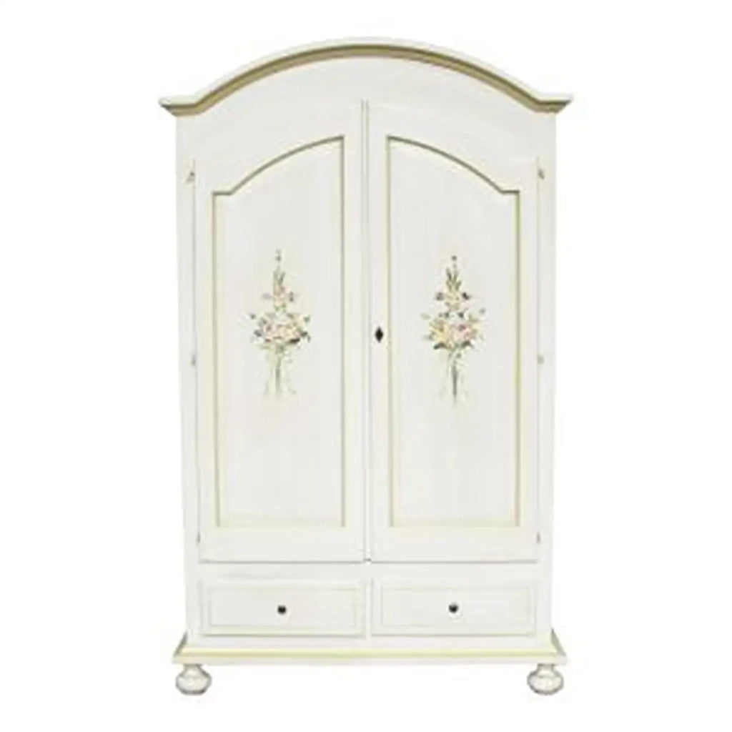 Armadio in legno Shabby chic mod cipolla bianco anticato decorato filo verde