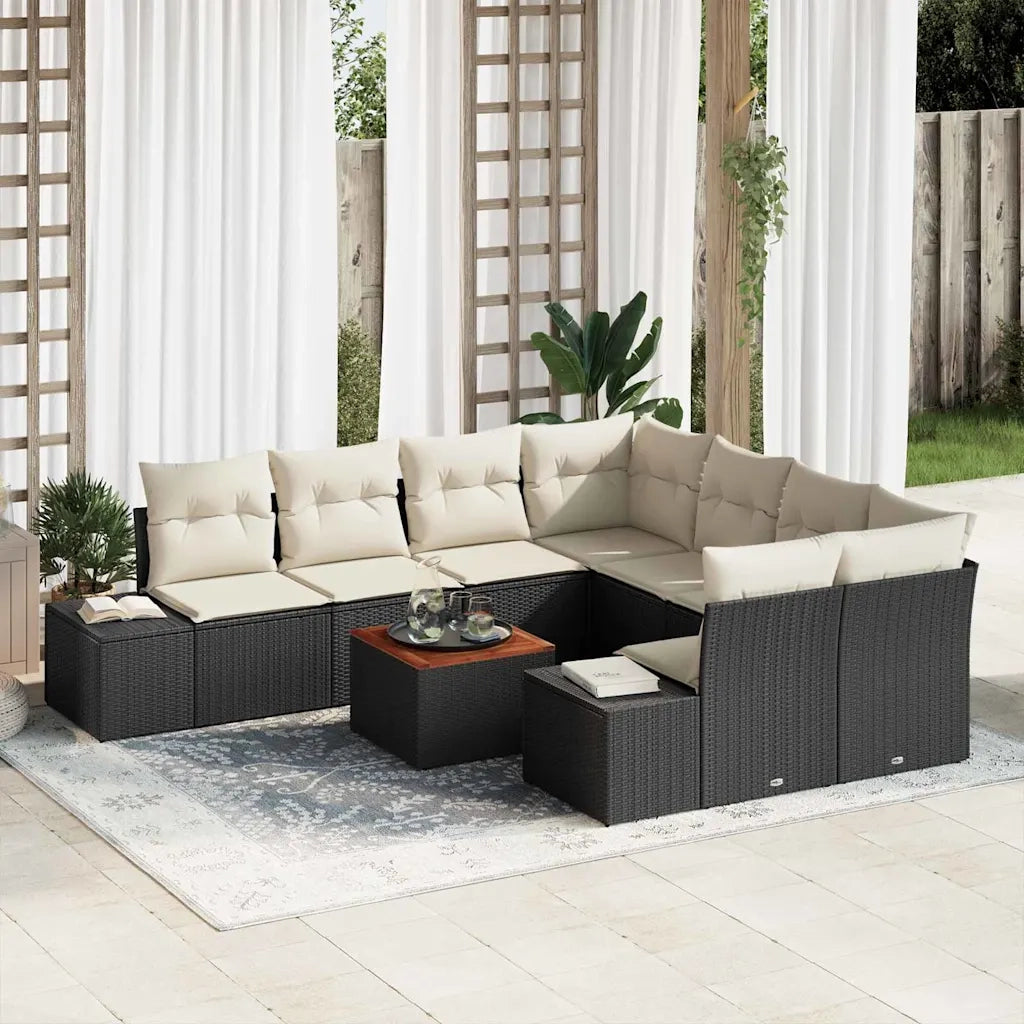 Set Divano da Giardino con cuscino 9 pcs Nero polyrattan 3347936