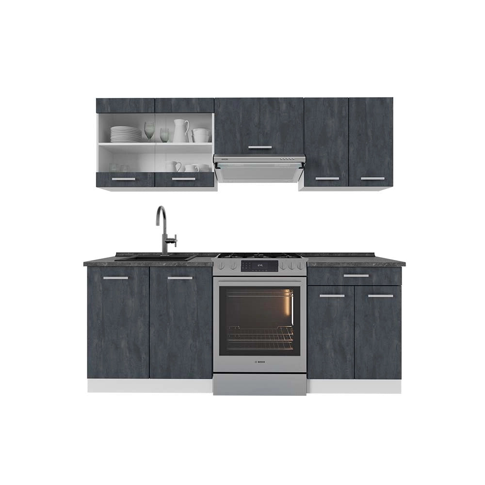 Vicco Mobile da cucina Nero cemento/bianco 200 cm PL Antracite