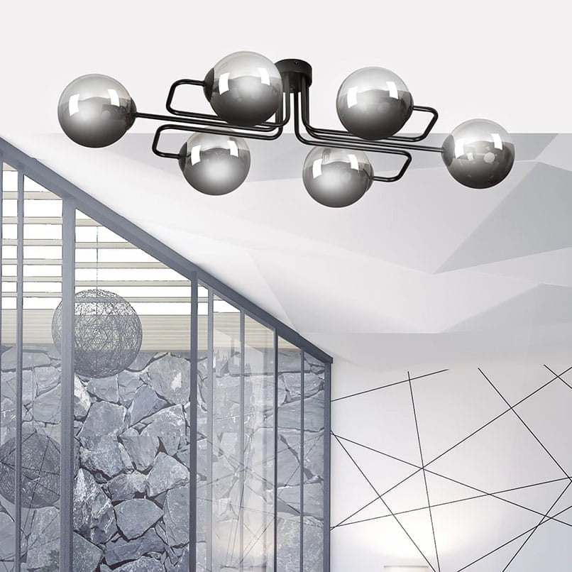 Lampadario Emibig Brendi 6 luci E14 nero grafite metallo