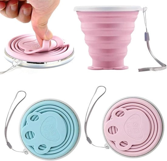 Pacco di 2 Tazze in Silicone Pieghevoli con Coperchio Aria-tetto - Tazza Viaggiabile Reutilizzabile per Camminata