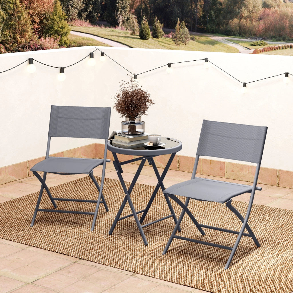 Set da bistrot pieghevole 3 pezzi, 2 sedie e 1 tavolo ¨C Zephmum ¨C Grigio