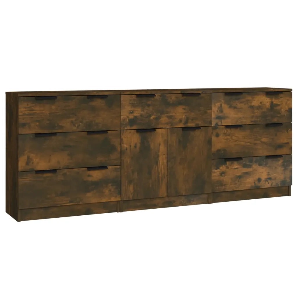 Credenze 3 pz Rovere Fumo in Legno Multistrato 3115801