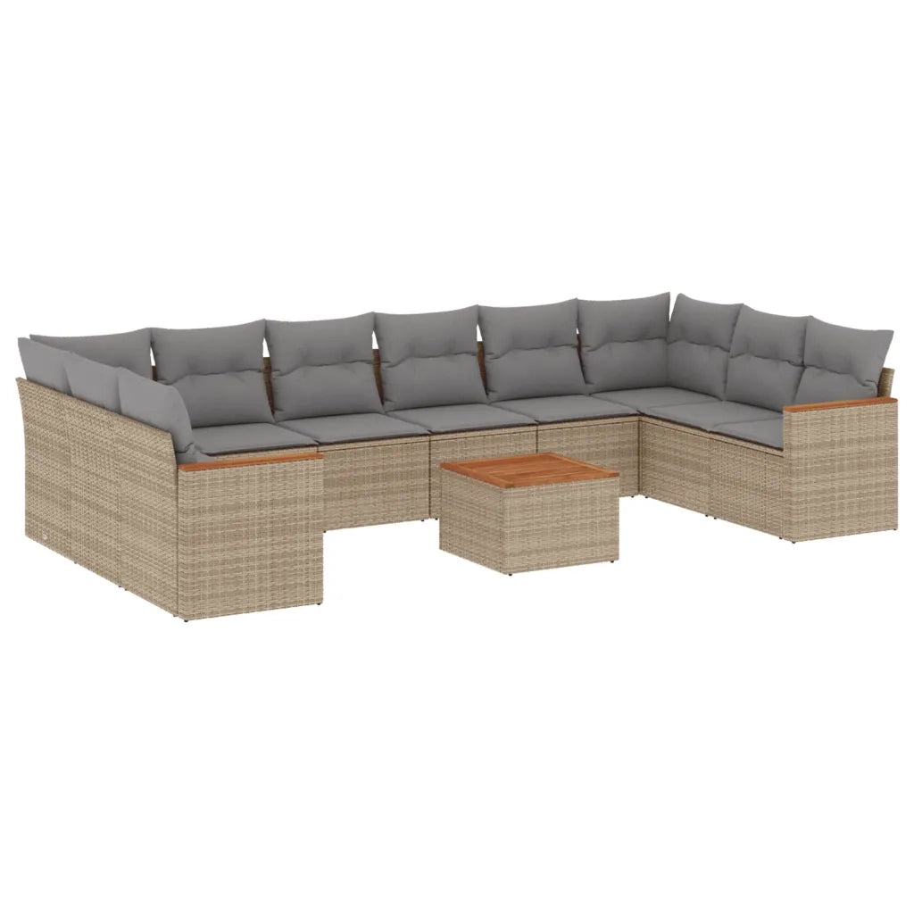 Set Divano da Giardino 11 pz con Cuscini Beige Misto Polyrattan 3226332