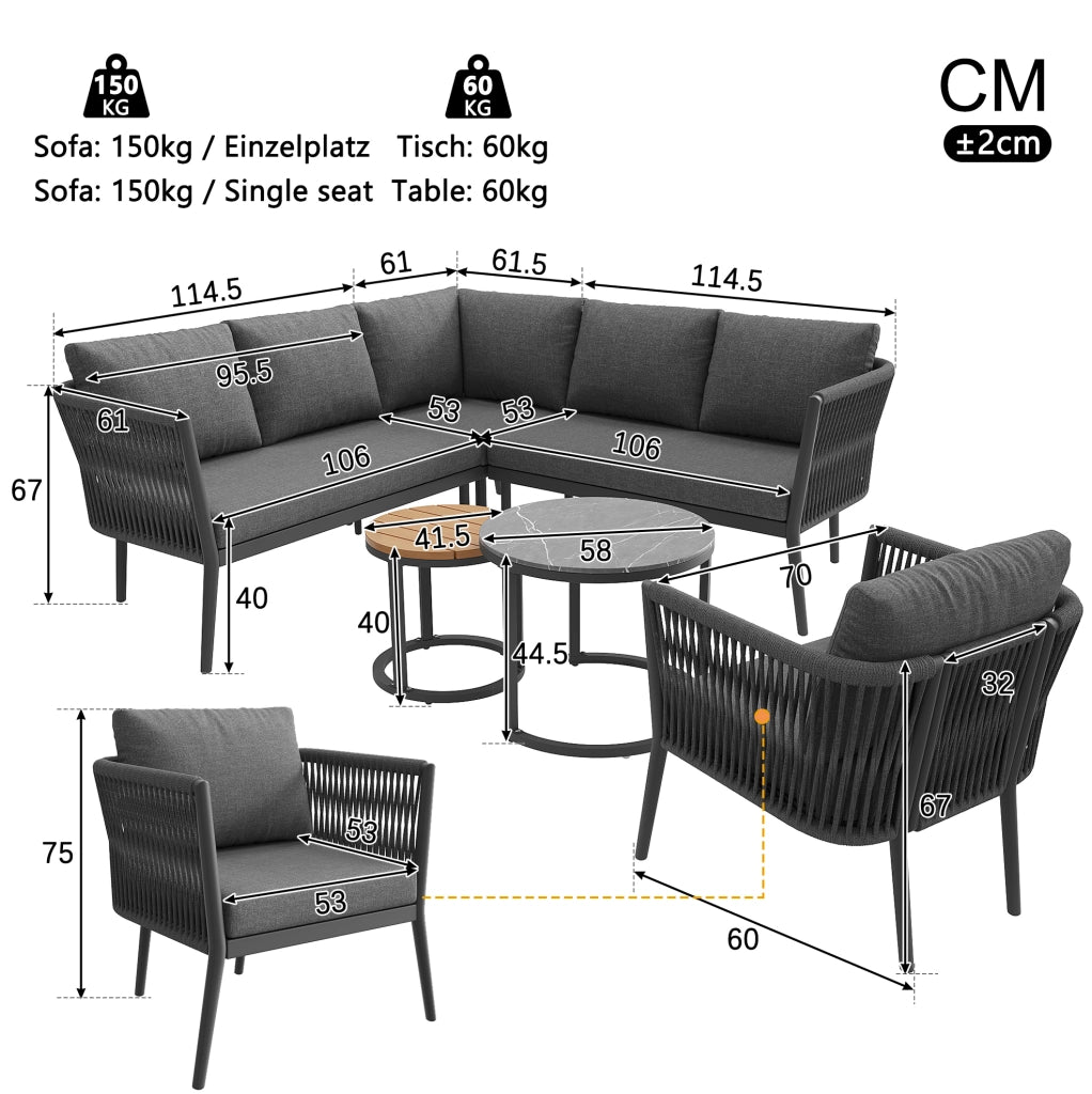 Set salotto da giardino modulare; schienale ergonomico; metallo e olefina grigio