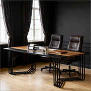 Tavolo rettangolare da conferenza per ufficio in MDF e metallo nero e marrone rustico 200 × 100 × 75 cm