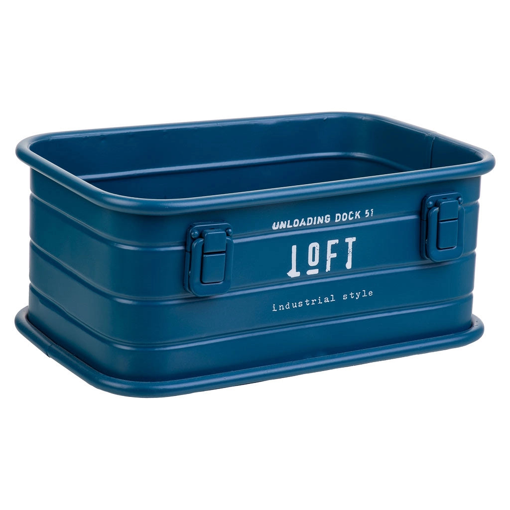 Cestino rettangolare in metallo stampato blu 32x21x14