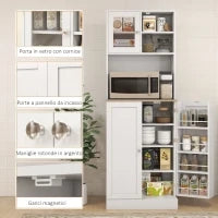 Dispensa da Cucina Porta Microonde con Ripiani Aperti e Armadietto con Portaspezie, 60x35x169 cm, Bianco