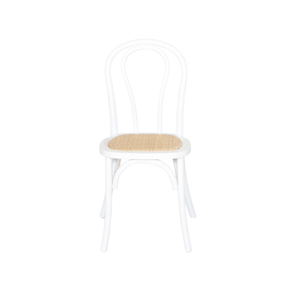 Set di 4 sedie vintage in legno e rattan, bianco