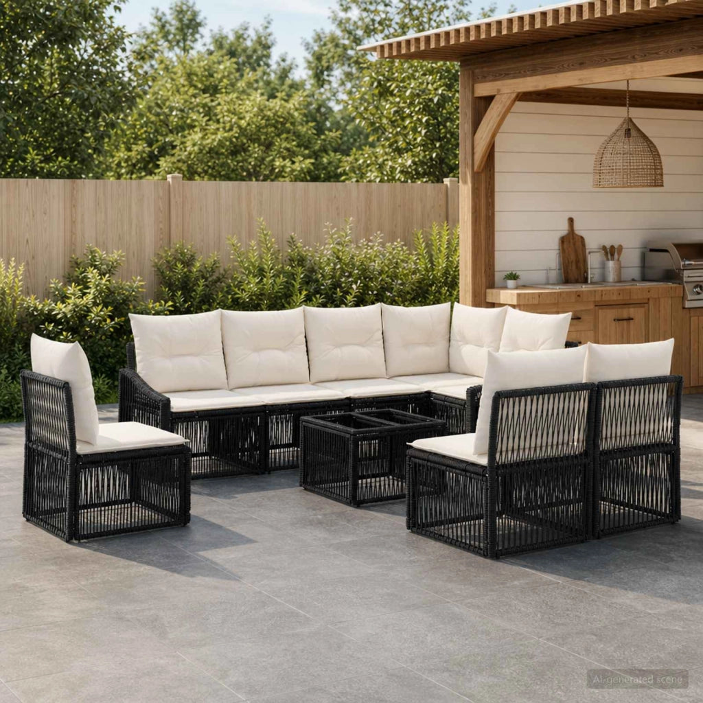 Set Divano da Giardino 9 pz Nero polyrattan 3436024