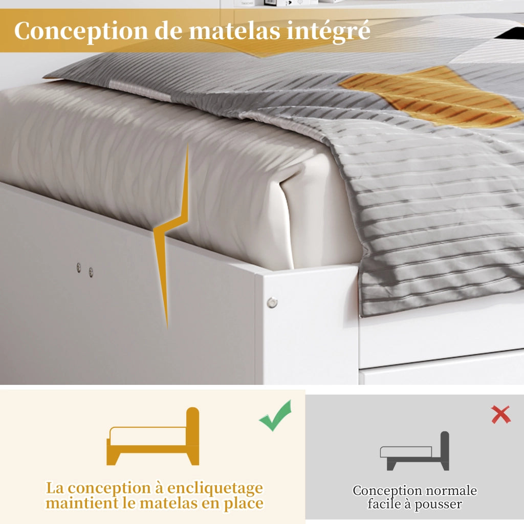 OKWISH Letto a Divano 140×190 cm, Letto Singolo Bambini con 2 Cassetti, Armadio Contenitore e Mensole, senza Materasso, in MDF, Bianco