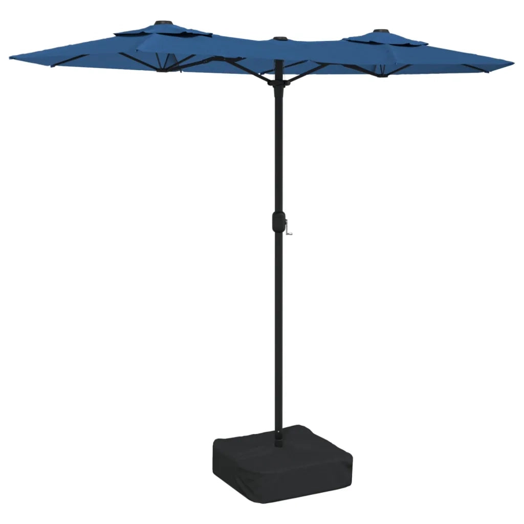 Ombrellone a Doppia Testa con LED Azzurro 316x145 cm 362976