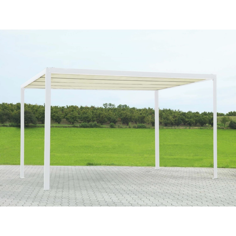 Gazebo pergola alluminio milwaukee bianco con telo elettrico m3x3h2,3