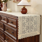 Tavolo da pranzo in stile bohemien con tessuto rustico, facile da pulire, adatto per tavolo da pranzo, salotto, decorazione ristorante - Orlo a fiocco con farfalla, angolo quadrato - 42*150