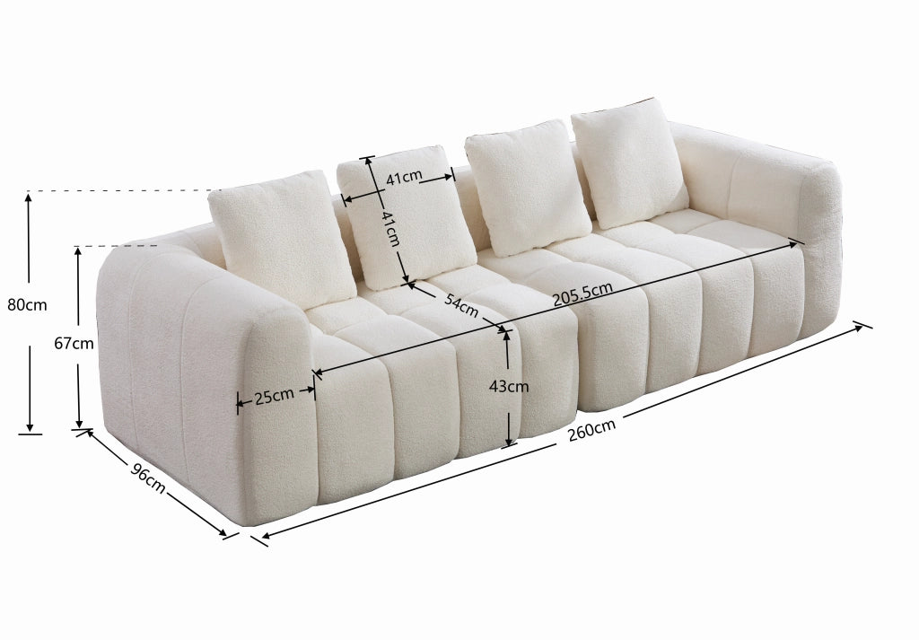 Divano modulare a 2 moduli con seduta profonda e braccioli, in tessuto antimacchia beige 260 × 94,5 × 80 cm