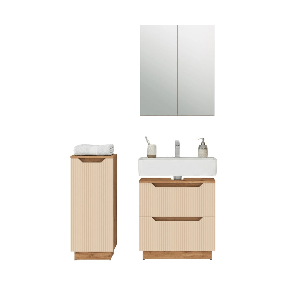 Vicco Set di mobili da bagno Rovere/cashmere a righe 3 parti