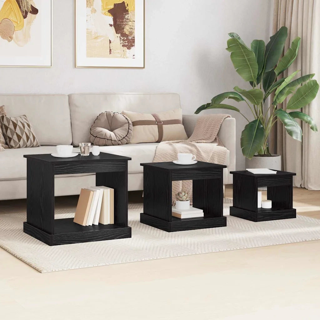 Tavolino da salotto 3 pz Rovere Nero 48 x 45 x 45 cm 881452