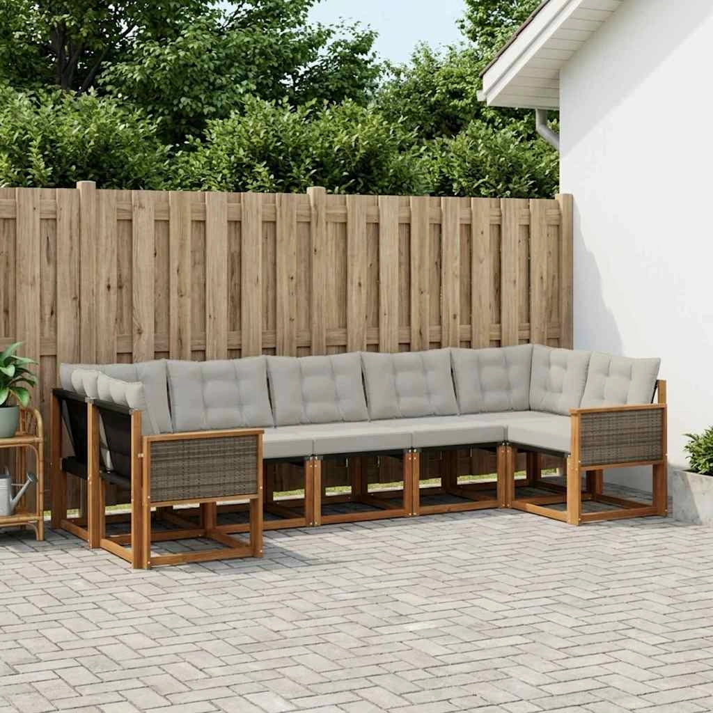 Set di divani da esterno 7 pz Naturale e Grigio chiaro 3382187