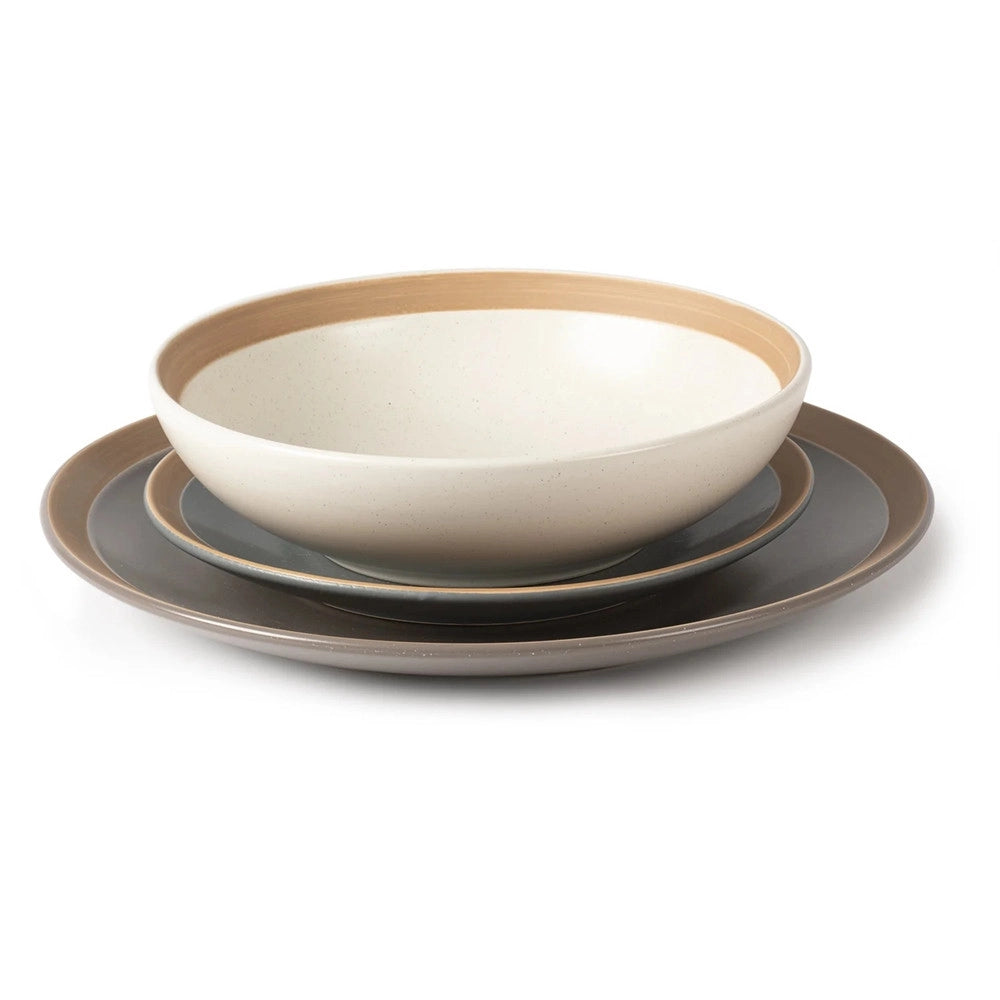 Trade Shop - Set Servizio Di Piatti In Stoneware 18 Pz Da Tavola Design Classico Elegante Con Bordo -