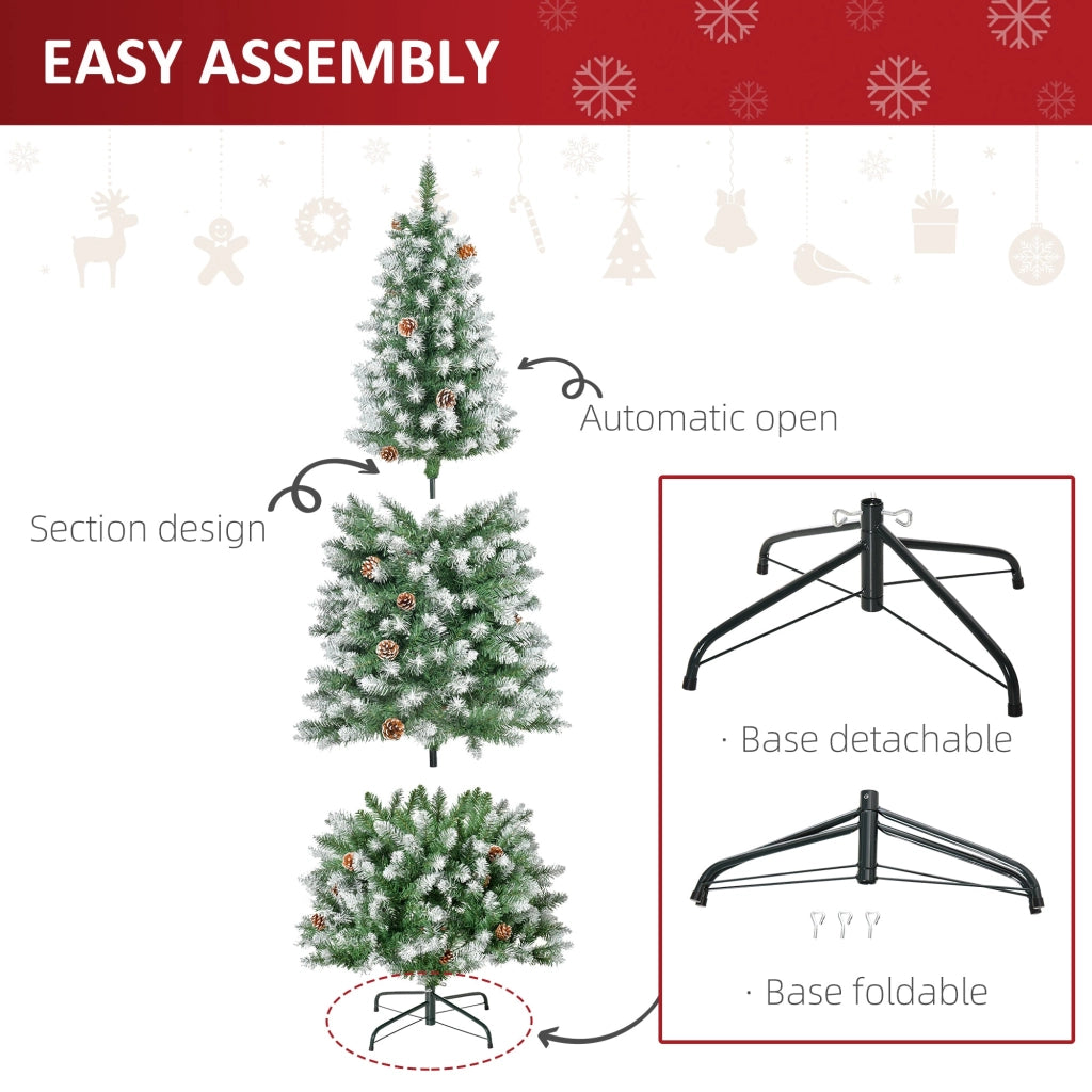 Albero di Natale Artificiale Innevato 180 cm 630 Rami e 37 Pigne Verde e Bianco