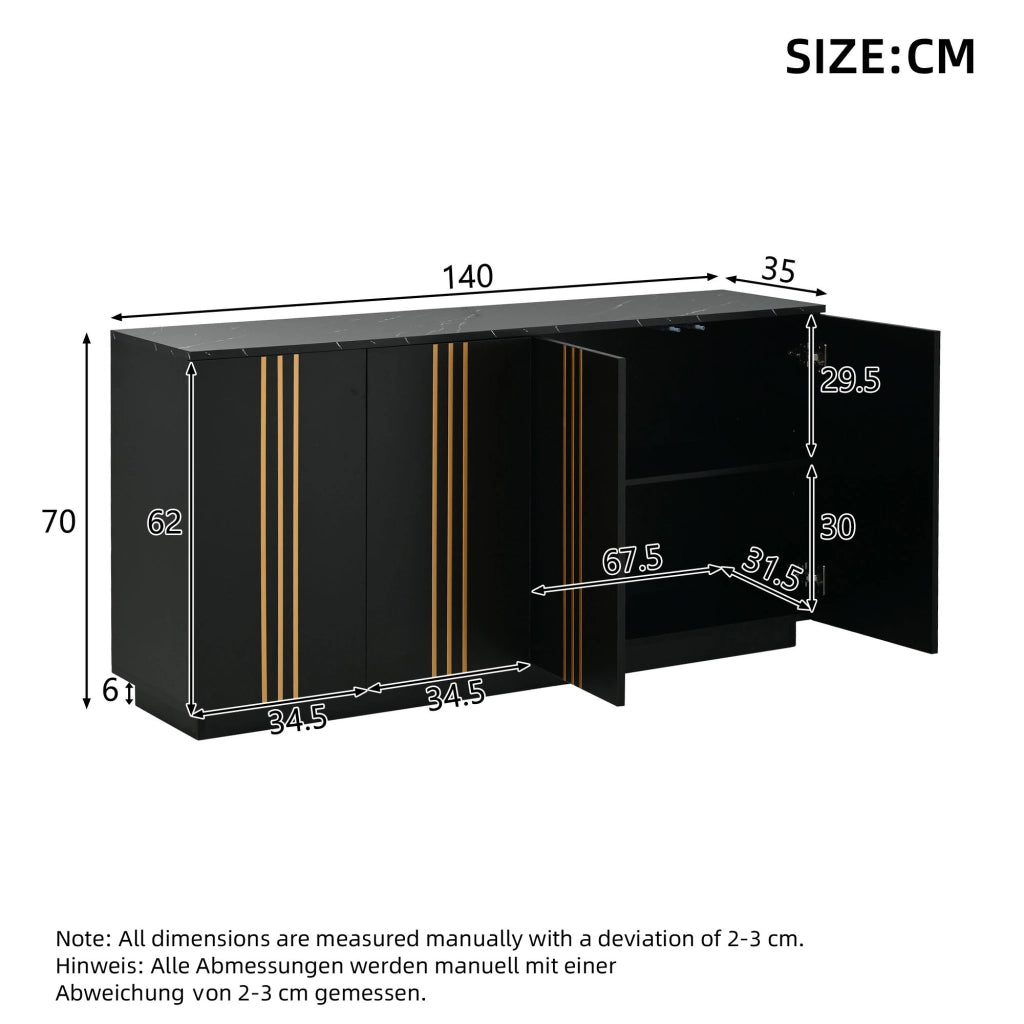 Credenza con 4 ante e ripiani regolabili - per soggiorno - in truciolare - 35×140×70 cm - nero