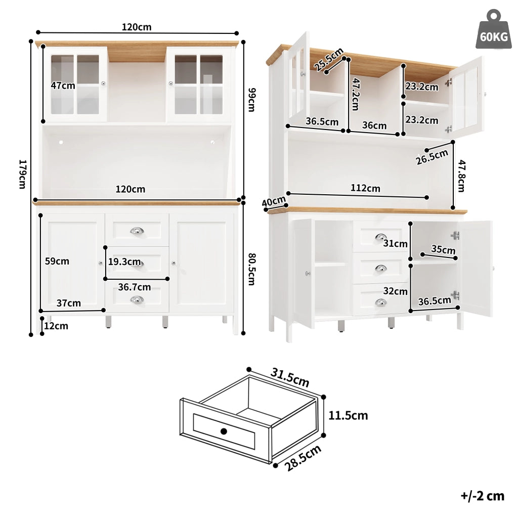 ARMADIO Alto 120x40x179 cm MDF Bianco con LED, 4 ante e 3 cassetti