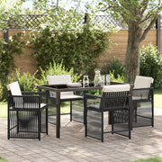 Set da Pranzo da Giardino 5 Pezzi con Cuscini Nero Rattan Sintetico