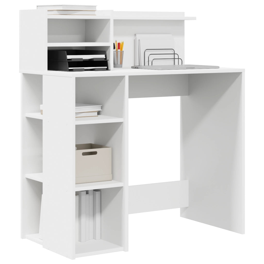 Scrivania con Ripostiglio Bianca 90x48x101.5 cm Legno ingegnerizzato