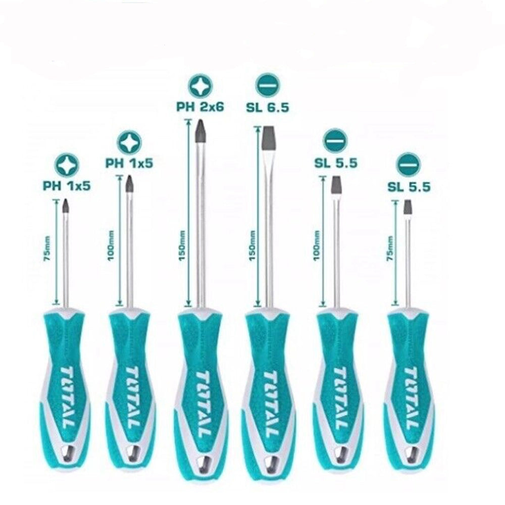 SET CACCIAVITI 6pz TAGLIO E CROCE GIRAVITI PROFESSIONALI TOTAL TOTTHT250606