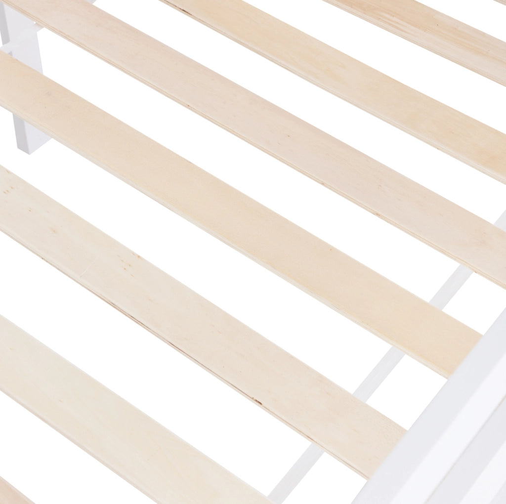Letto a soppalco per bambini 90x200 cm in legno di pino bianco con scala e cassetto