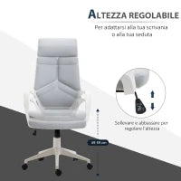 Sedia da Ufficio con Funzione Dondolo, Poltrona Presidenziale in Tessuto Altezza Regolabile e Seduta Girevole, 63x63x117-127 cm, Grigio