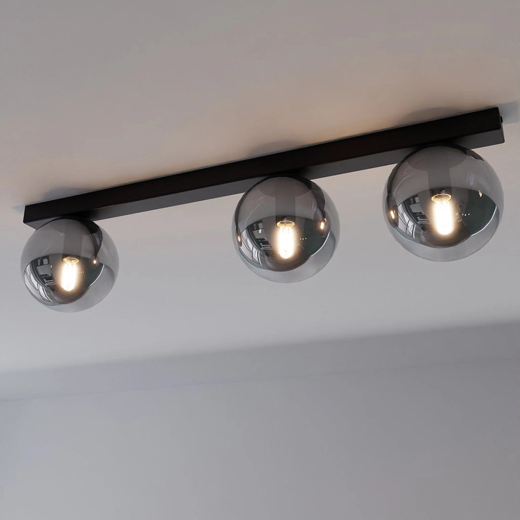 Lampada a sospensione FIT in acciaio nero con diffusori in vetro grafite