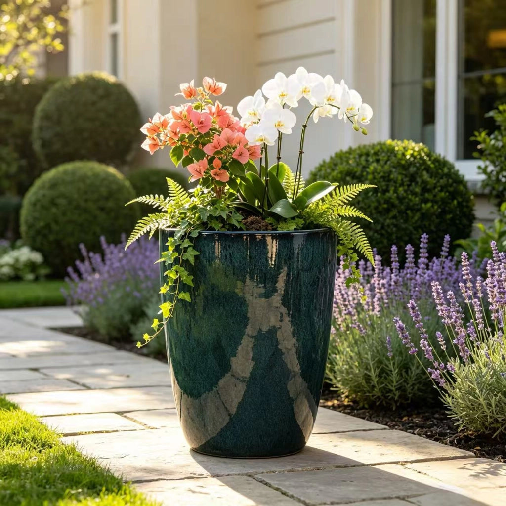 Vaso in ceramica smaltata verde muschio Ø38,5 cm H49,5 cm con fori di drenaggio