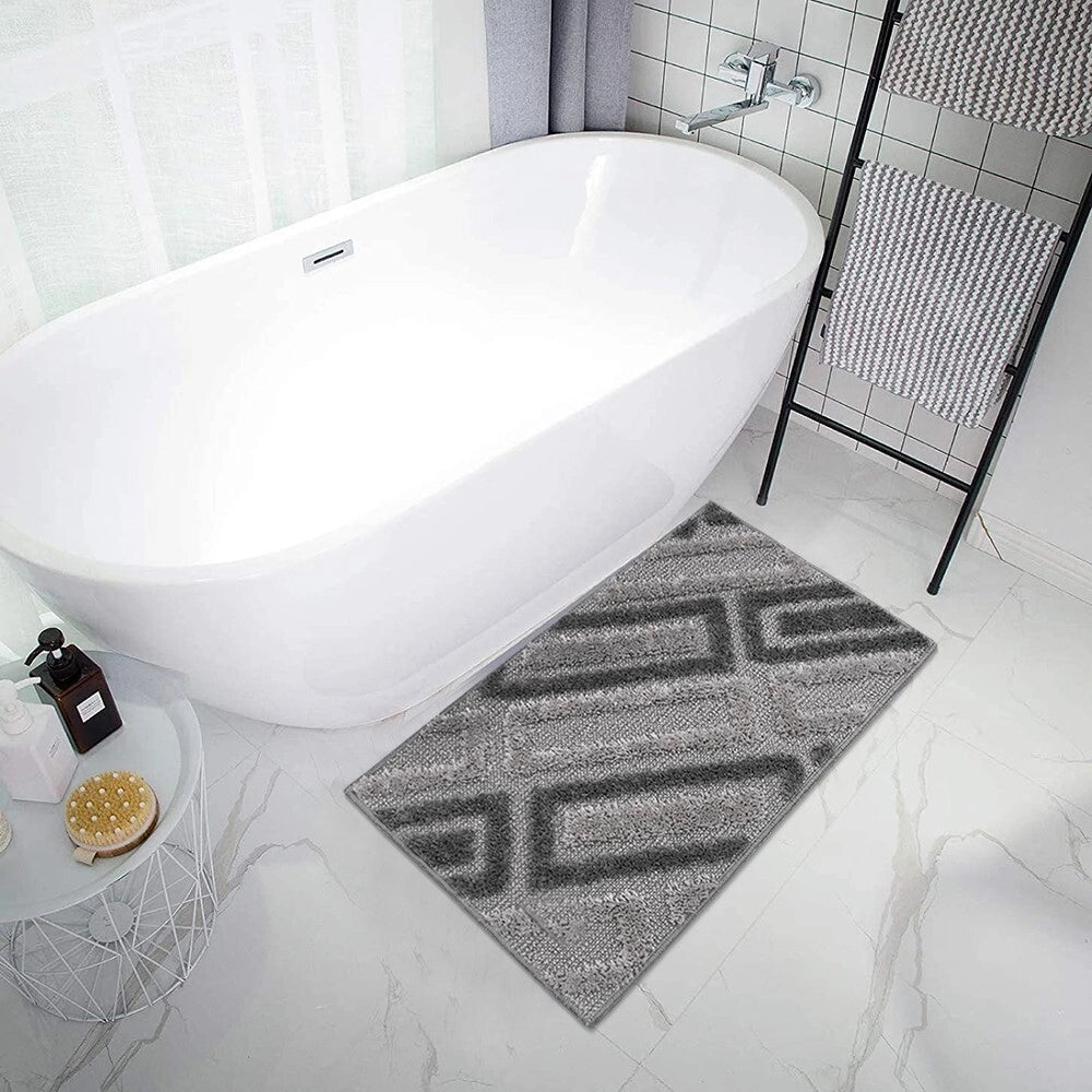 Tappeto Bagno 50x110 Cm Moderno Morbido Soffice Assorbente Asciugapassi Antiscivolo Lavabile Grigio