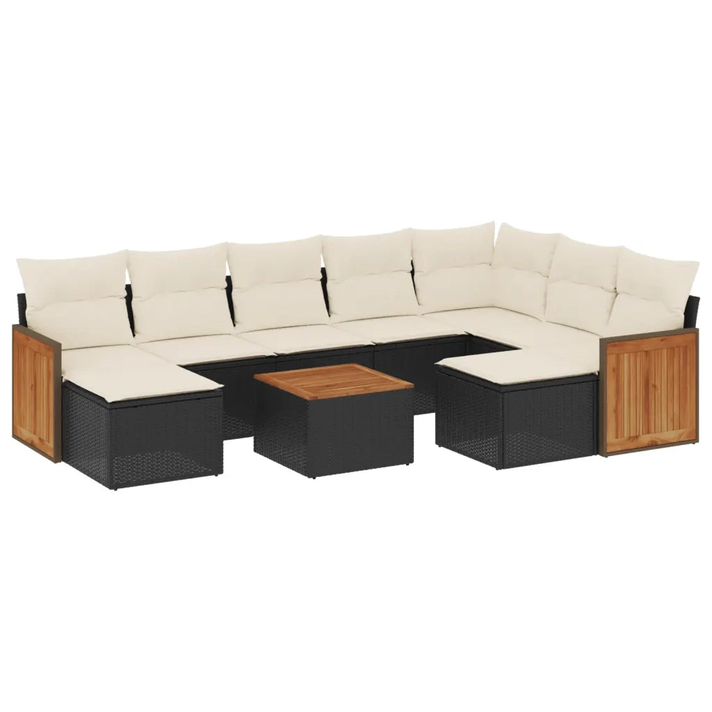 Set Divani da Giardino 10pz con Cuscini in Polyrattan Nero