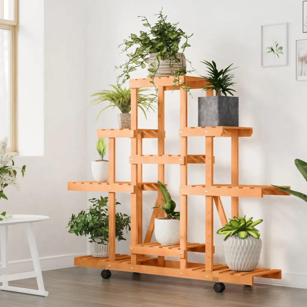 Portafiori con Ruote-Supporto per Piante Mobile-Rastrelliera per Fiori 110x25x101 cm in Legno Massello di Abete 903864