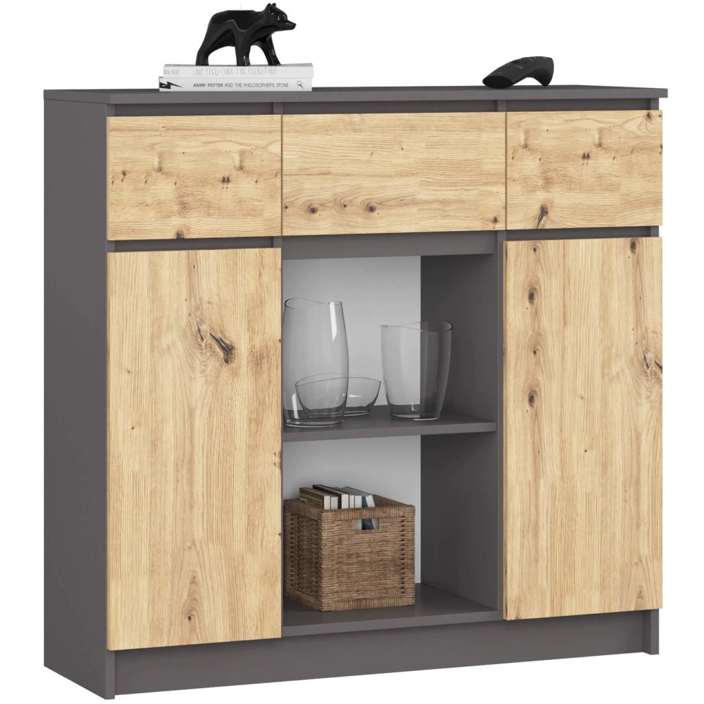 Cassettiera AKORD K100 Grigio Grafite 101 cm 2 ante 3 cassetti inserto frontale Quercia Artigiana 101x35x98 cm