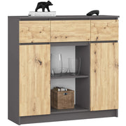 Cassettiera AKORD K100 Grigio Grafite 101 cm 2 ante 3 cassetti inserto frontale Quercia Artigiana 101x35x98 cm