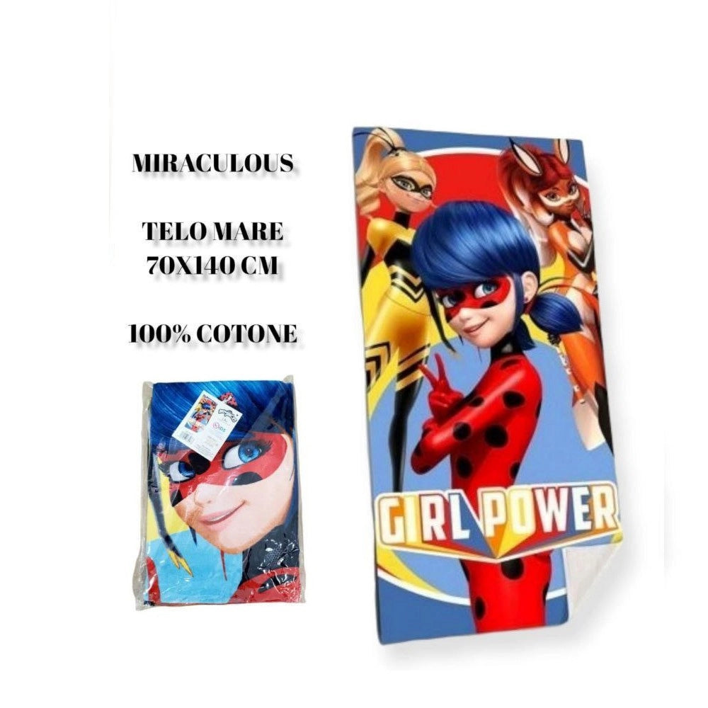 Trade Shop - Telo Mare In Cotone Miraculous Lady Bug  Asciugamano Mare Piscina Bambini -