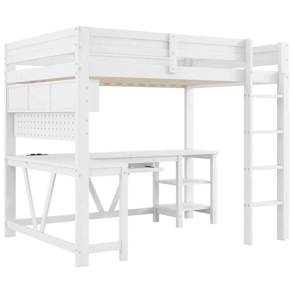 Letto a Soppalco Gaming in Legno con Scrivania e LED ¨C MINIMAL ¨C Bianco 90x200