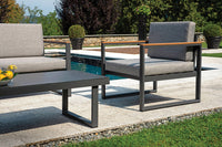 Set Salotto da Giardino Divano 2 Poltrone e Tavolino Cerveteri in Alluminio Antracite e Grigio