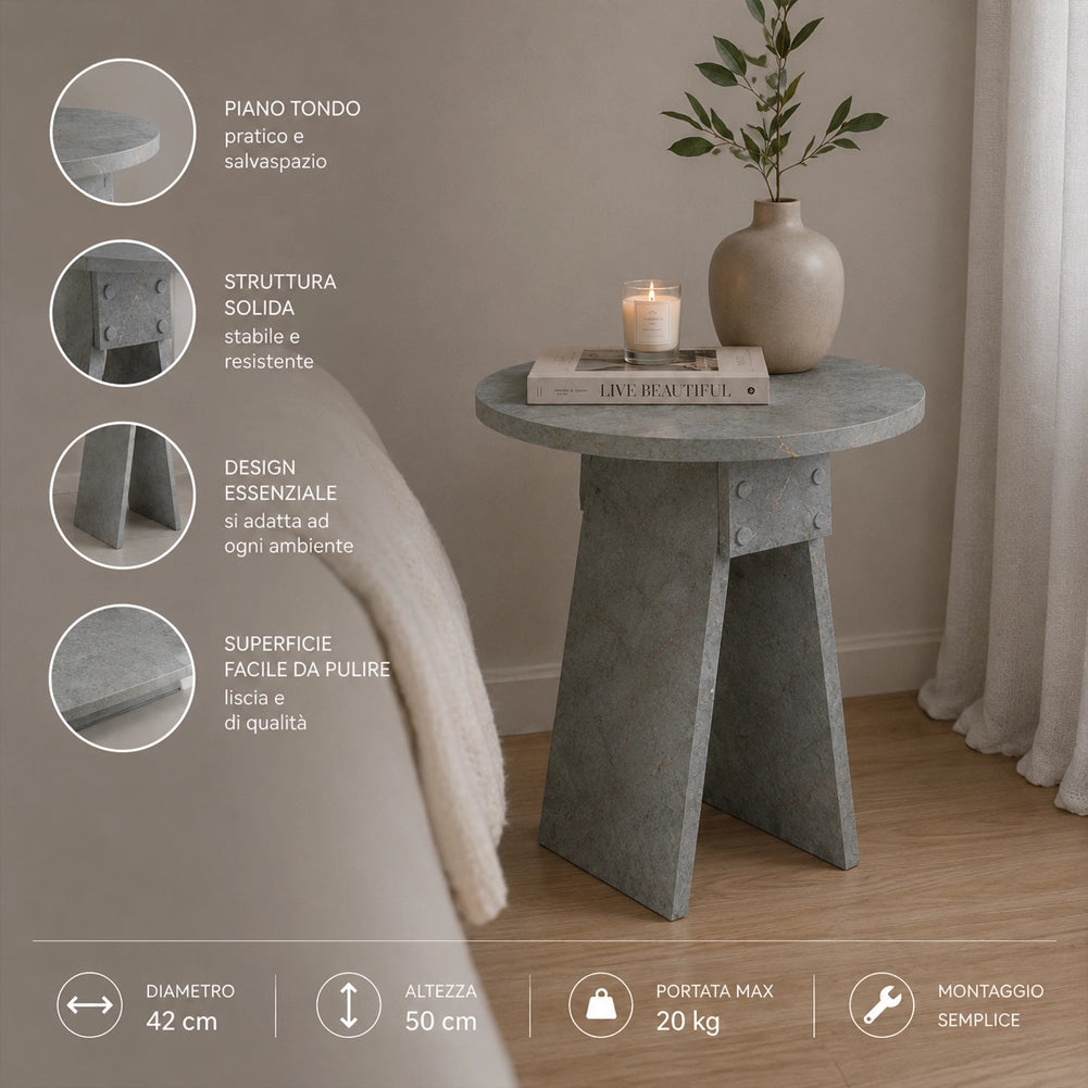 Tavolino Rotondo Cemento da Soggiorno Design Minimal Tavolo Comodino 42x23.5x50cm