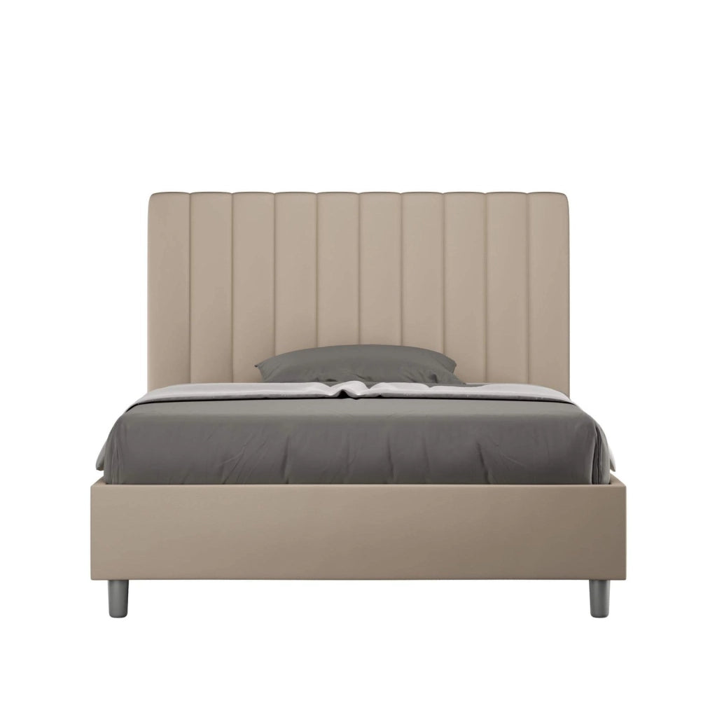 Letto una piazza e mezza contenitore imbottito 130x210 similpelle tortora Agueda